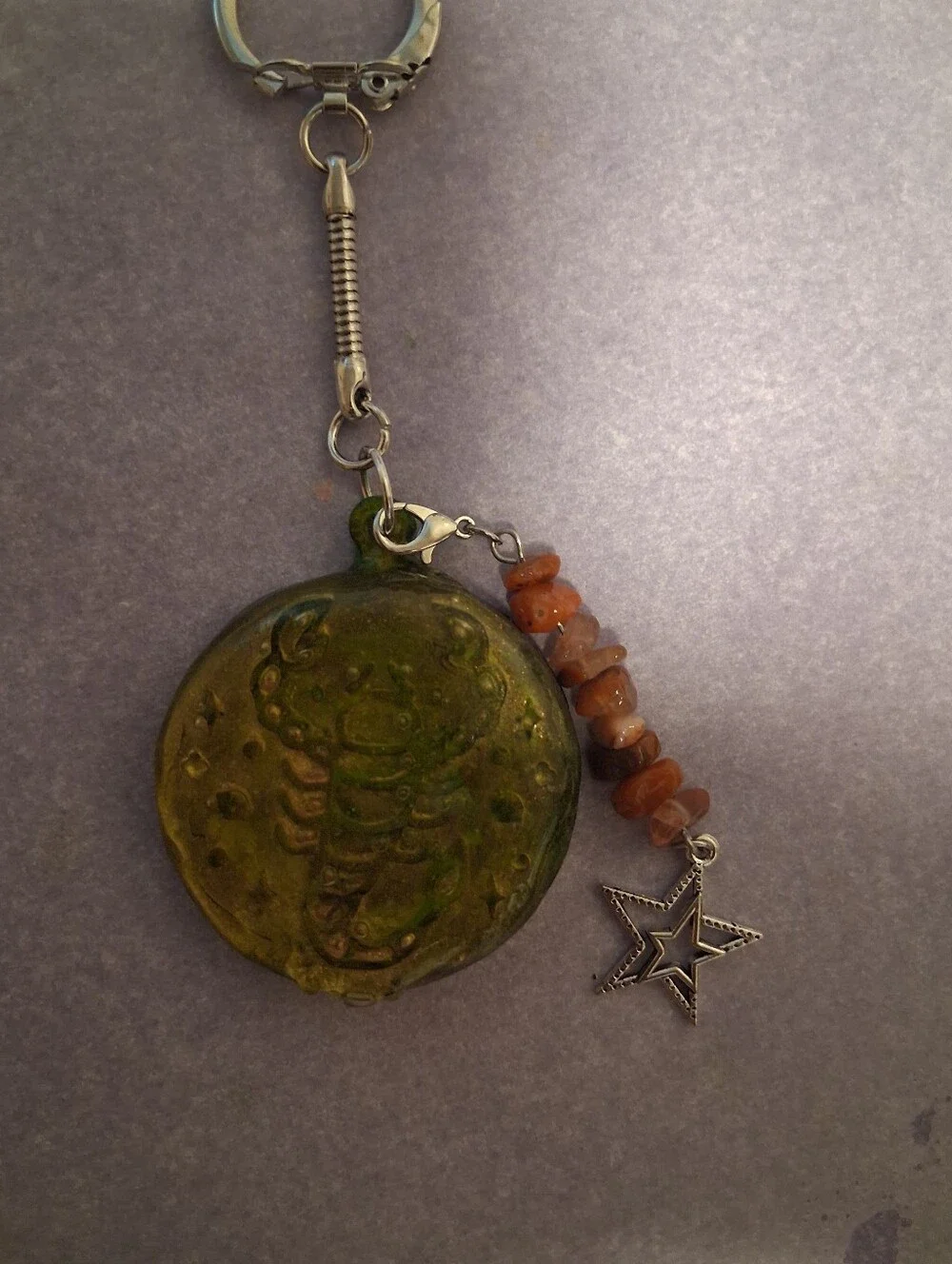 Scorpio Zodiac Keychain with Carnelian Chips